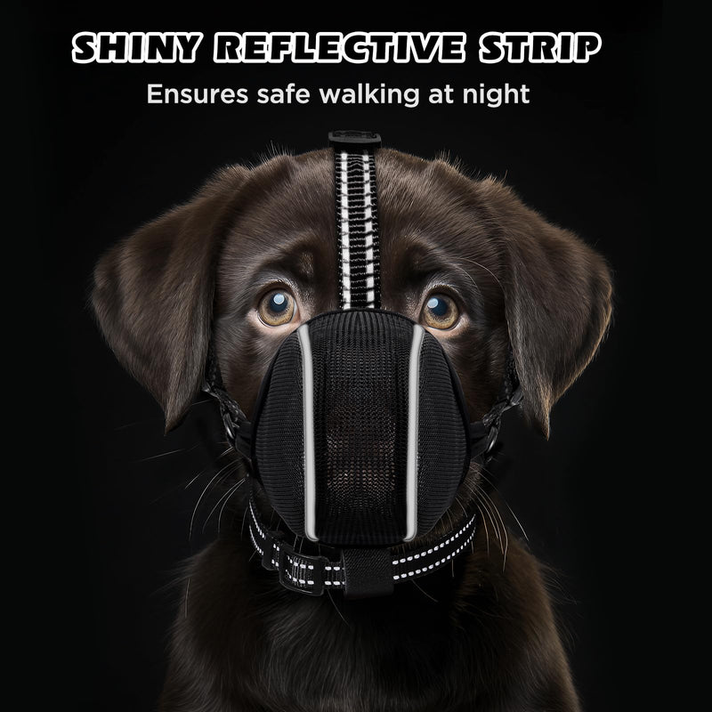 Dog Muzzle - Soft Breathable Mesh Nylon Adjustable Muzzle for Small Medium Large Dogs | Prevents Chewing,Biting & Scavenging | Allows Panting, Drinking & Grooming | Secure Collar Strap Design(Black M) Black Nylon - PawsPlanet Australia