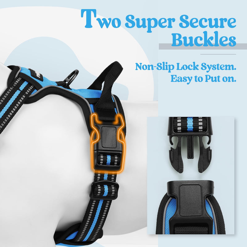 rabbitgoo Dog Harness No Pull with 2 Leash Clips, Adjustable Soft Padded, Reflective Oxford No Choke Pet Vest with Easy Control Handle for Large Dogs, Blue, L - PawsPlanet Australia