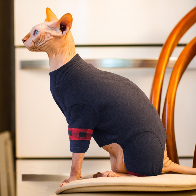 Sphynx Hairless Cats Sweater Shirt Kitten Soft Pullover Cute Cat Pajamas Jumpsuit Cotton Apparel Pet Winter Turtleneck for Cats DarkBlue M Medium - PawsPlanet Australia