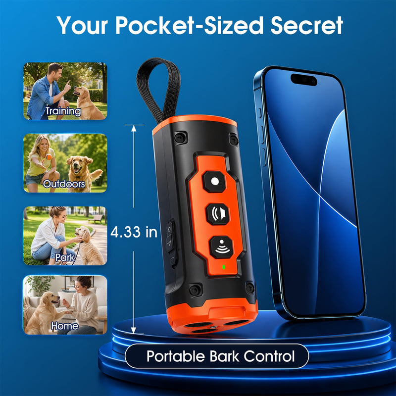 2026 New Dog Bark Deterrent Devices, 1-Touch Anti Barking Device for Dogs with 3 Sonic Heads, 50ft Range, Rechargeable & Safe Dog Training Tool with Flashlight, Helps Improve Behavior Coral Orange
