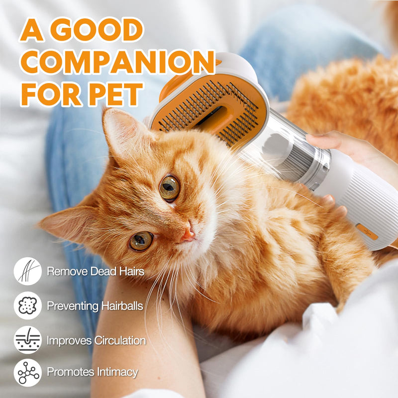 Cat Dog Grooming Vacuum Kit with Brush, Low-Noise Pet Hair Shedding Trimming Grooming for Indoor Cats Dogs, 4 in 1 Pet Vacuuming Groomer for Long or Short Haired Kitten Accessories(White) - PawsPlanet Australia