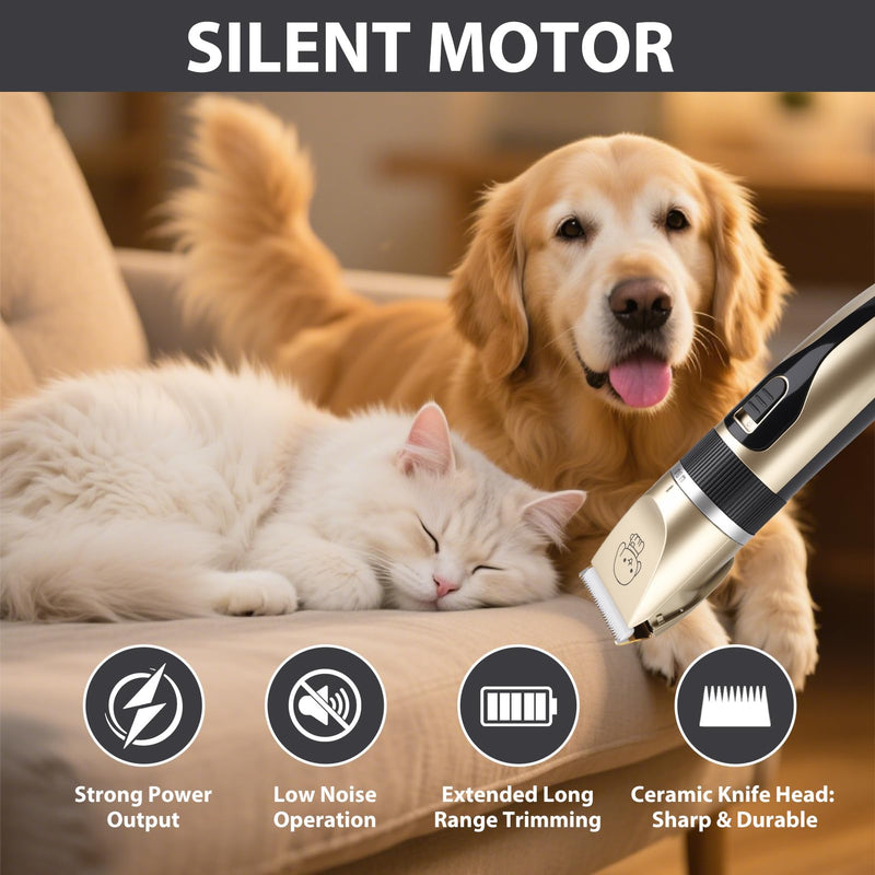 Dog Clippers Pet Hairs Grooming Kit for Thick Hair Professional Rechargeable Low Noise Cordless Shaver Trimmer Pet Grooming Clipper Set with 4 Guide Combs and Cleaning Brush for Dogs Cats Rabbits