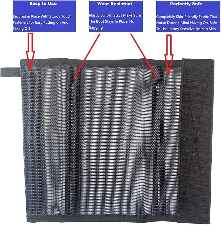 Horse Fly Leggings Boots – Set of 4 UV-Protective Stretch Mesh Fly Boots with Stays, Full?Leg Coverage (Navy Blue) - PawsPlanet Australia