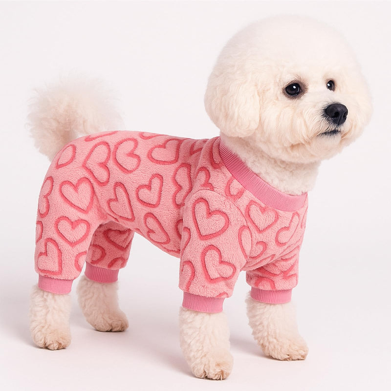 Dog Pajamas for Small Dogs Cats Fleece Jumper Heart Onesie Clothes Soft Pink Pyjamas Rompers Four-Legs Sleepwear Ffor Puppy Chihuahua Yorkie (XS) XS