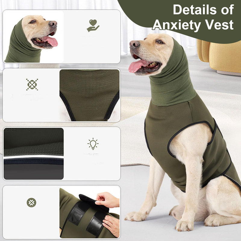 Breathable Calming Vests for Dogs, Anti-Stress Vest for Dogs with Earmuffs & Hood, Soothing Dog Coat, Easy Adjustment, Dog Calming Vest, Relieve Nervous (Green, L) Green