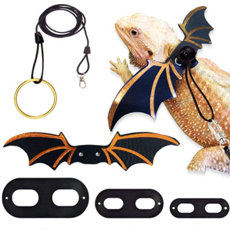 Bearded Dragon Leash and Harness Set - Adjustable Three Sizes (S/M/L) Escape-Proof Harness, with Gold-Black and Pink-Gold Wing Design | Suitable for Lizards, Iguanas, and Small Reptiles - PawsPlanet Australia