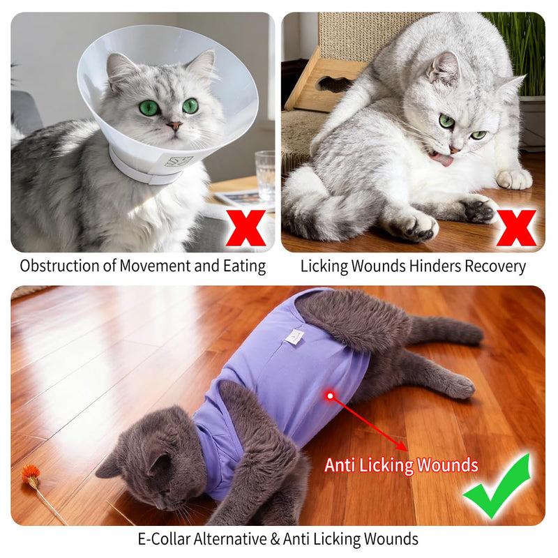 Cat Surgery Recovery Suit Post Surgery Onesie for Cats Soft Medical Pet Shirt Comfortable Cone Alternative to Stop Licking After Spay/Neuter Medium Purple