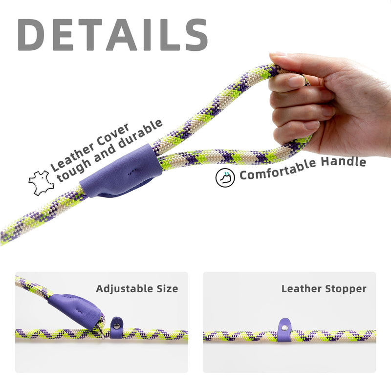 Durable Slip Leads for Dogs, Heavy Duty Strong Rope Slip Leash for Large, Medium Dogs No Pull Training Leashes (Purple and Green Alternating, 1/2" x 6 FT (30~120 lbs.)) Purple and Green Alternating 1/2" x 6 FT (30~120 lbs.) - PawsPlanet Australia