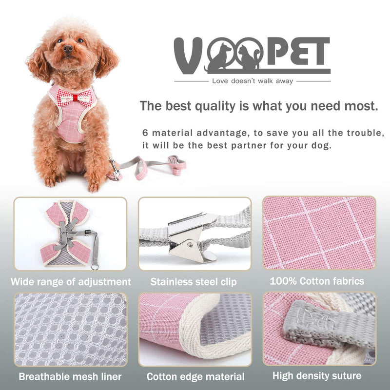 voopet Puppy Harness Easy to Put On & Take Off Step in Dog Harness, Puppy Soft Padded Mesh Front Vest with Leash, Adjustable Pets No-Pull Walking Harness with Cute Bows for Small Dogs and Cats Medium (2 Piece Set) Pink Plaid - PawsPlanet Australia