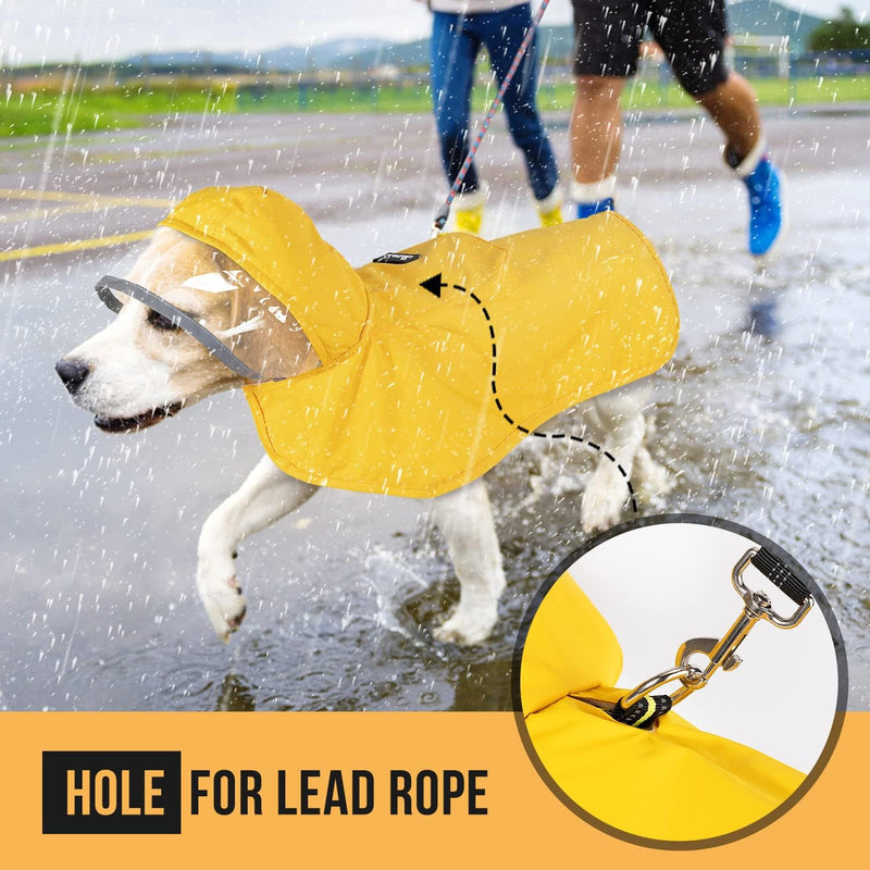 Lukovee Dog Raincoat, Adjustable Dog Rain Jacket with Clear Hooded Double Layer for Large Medium Small Dogs Puppies, Waterproof Dog Rain Coat Poncho with Reflective Storage Pocket & Rim (Yellow, M) A-Yelllow