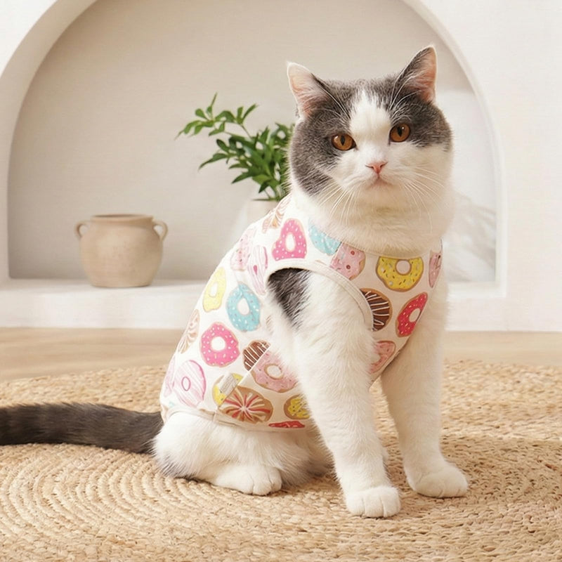 Cat Recovery Suit After Surgery, Anti Licking Onesie Postoperative Shirt for Female Spay Male Neuter, Soft Breathable Bodysuit Pajamas for Abdominal Wound Kitten E-Collar & Cone Alternative Donut M