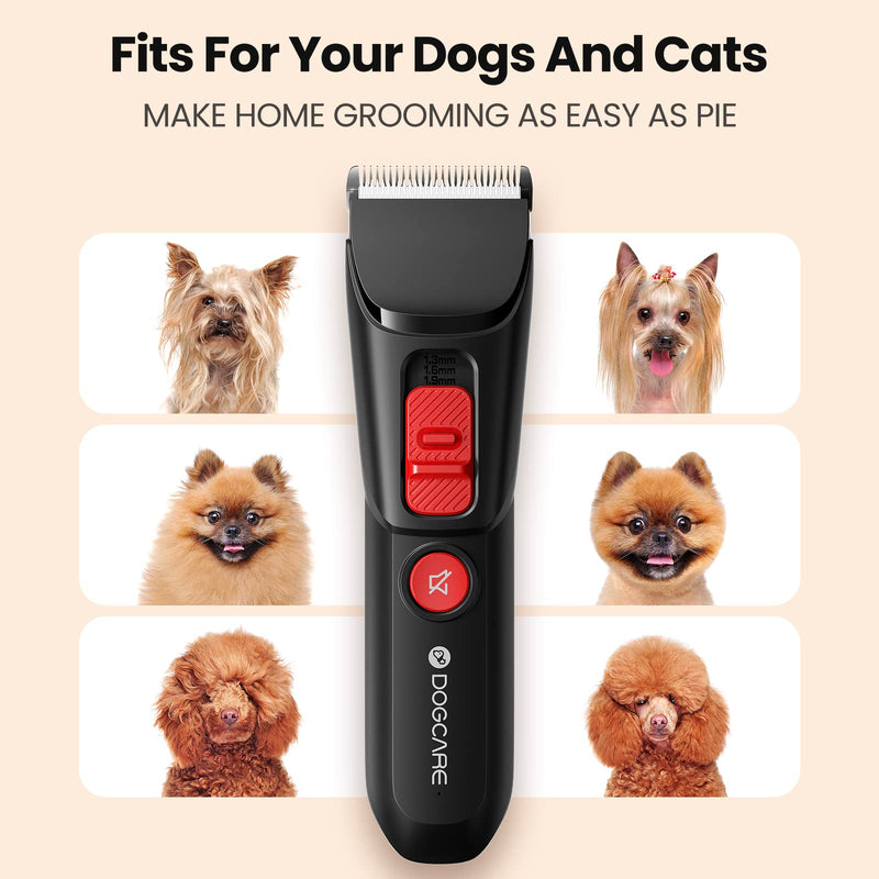 DOG CARE Ceramic Detachable Blade Dog Clipper, Low Noise, Professional Cordless Rechargeable Hair Trimmer for Grooming, Trimming, Clipping, Black
