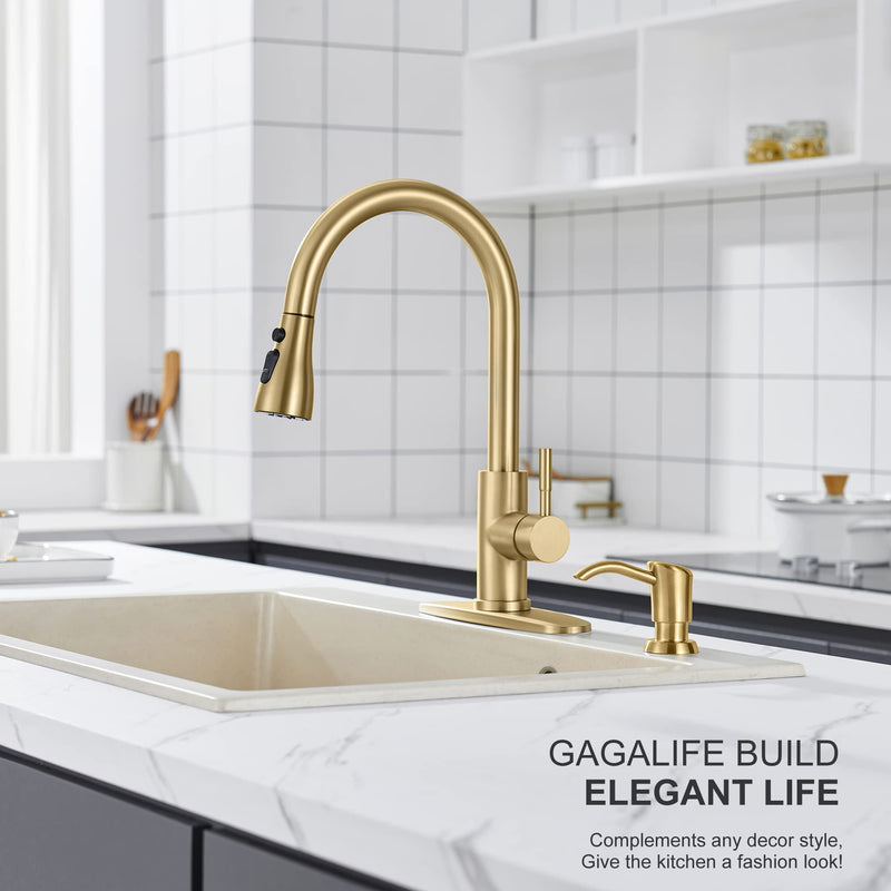 GAGALIFE Built in Sink Soap Dispenser or Lotion Dispenser for Kitchen Sink, Brushed Gold ABS Pump Head, with 17 Ounce Large PET Soap Bottle Gold Brushed - PawsPlanet Australia