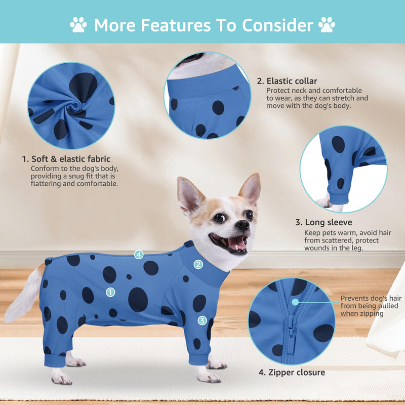 Dog Surgery Suit Long Sleeve, Dog Recovery Suit Female Male with Zipper Closure Post Spay, Neuter, Dog Onesie Shedding Suit Full Coverage Bodysuit (Blue, XXS) XX-Small Blue - PawsPlanet Australia