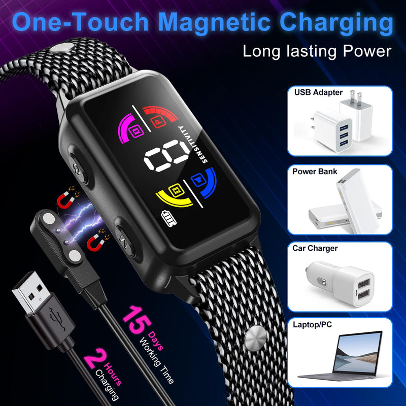 No Shock Rechargeable Dog Bark Collar with 8 Adjustable Sensitivity, Smart Anti Barking Collar with Beep and Vibration Modes for Large Medium Dogs (Black) Q11V-black - PawsPlanet Australia