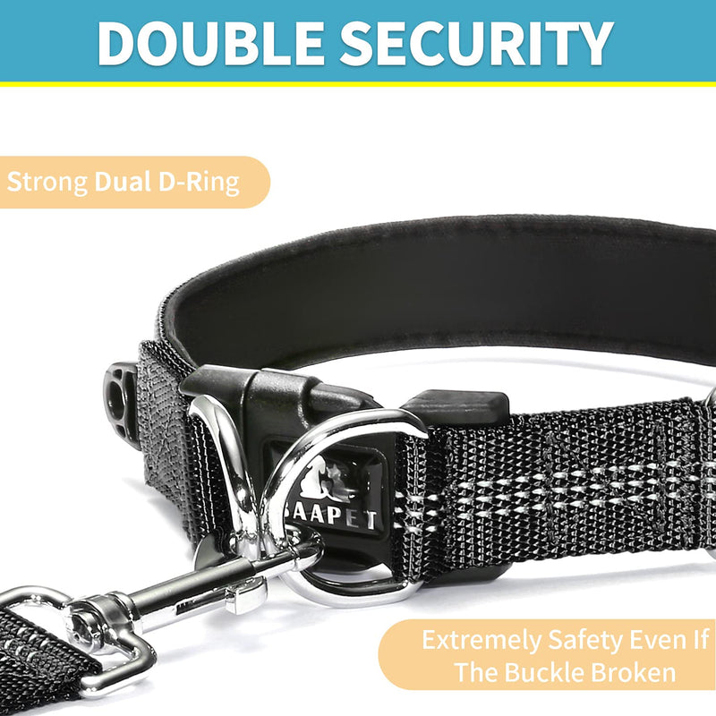 BAAPET Comfortable Dog Collar with Double Security Dual D-Ring and ID Tag Hanger for Small Puppy, Medium and Large Dogs (XS - 3/4" x (9"-13"), Black) XS - 3/4" x (9"-13")