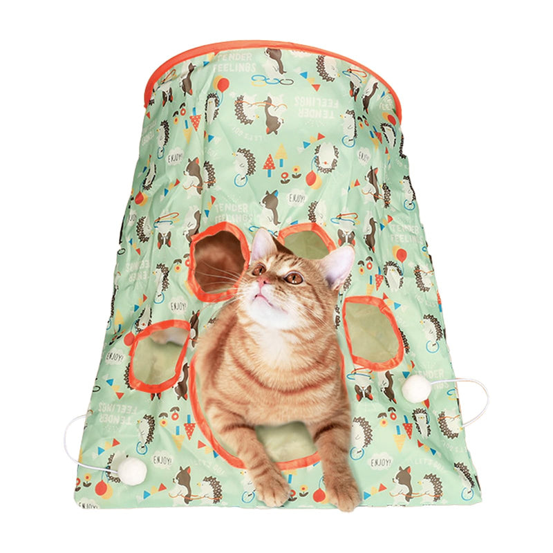 SYCOOVEN Cat Tunnel Bag for Indoor Cats, Pet Collapsible Tunnel Crinkle Sack Bag with 1 Little Mouse & Toy Ball, Crinkle Paper Interactive Cat Toys Hide and Seek(Green Pattern) green pattern - PawsPlanet Australia