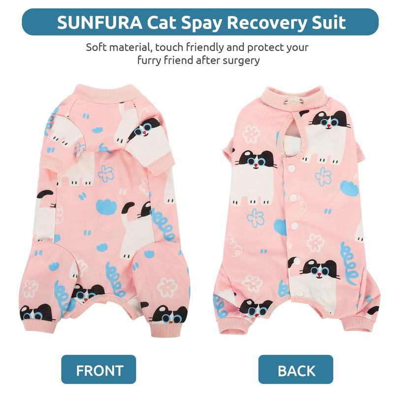 SUNFURA Cat Recovery Suit Full Body Suit, Cat Surgery Recovery Suit Female Kitten Onesie for Cats Anti-Licking, Pet Surgical Recovery Suit with Sleeves, Cat Spay Recovery Suit Male Neuter Pink M Medium