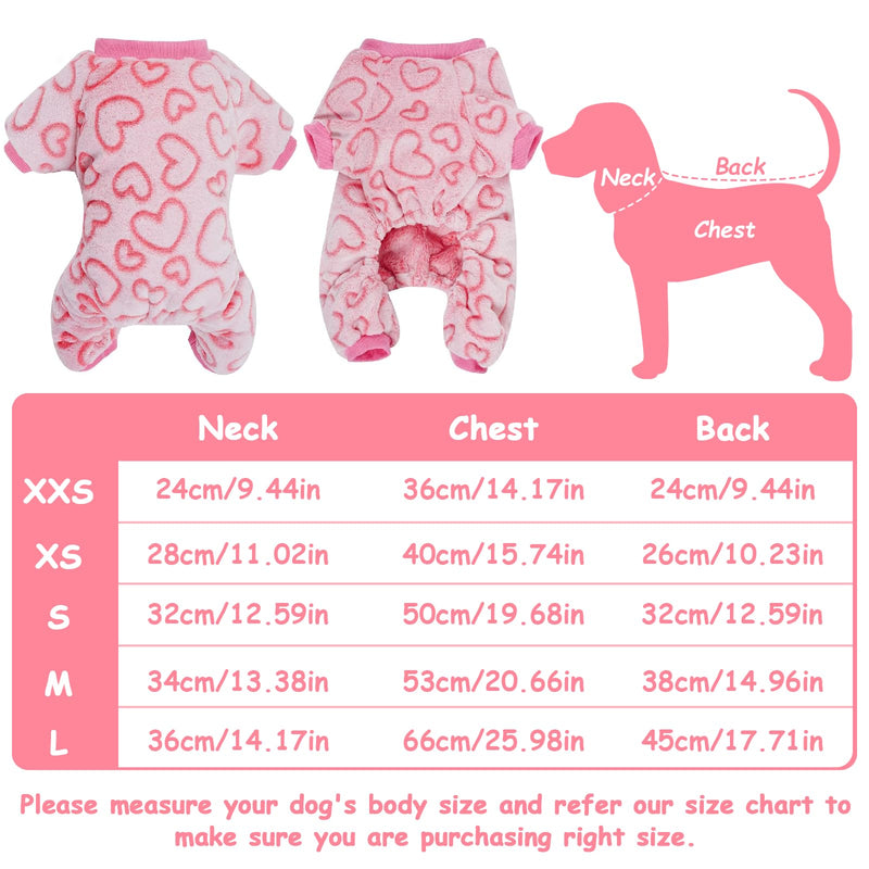 Dog Pajamas Fleece Dog Heart Pajamas Cute Puppy Pajamas Warm Soft Pet Valentines Dog Pjs Dog Jumpsuit Dog Clothes Dog Onesies for Small Medium Dogs and Cats(Pink,S) - PawsPlanet Australia