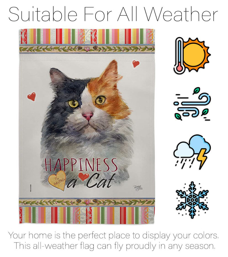 Breeze Decor Long Hair Dilute Calico Happiness House Flag-Pack Cat Kitten Meow Spoiled Paw Fur Pet Nature Farm Animal Creature Applique Banner Small Garden Yard Gift Double-Sided, Made in USA - PawsPlanet Australia