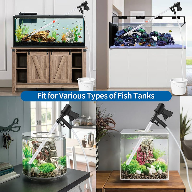 Aquarium Gravel Cleaner, Quick Water Changer, Gravel Vacuum for Aquarium with Air-Pressing Button, Fish Tank Vacuum Gravel Cleaner Kit for Water Changing Sand Washing with Fish Tank Cleaning Brush Black / Clear - PawsPlanet Australia