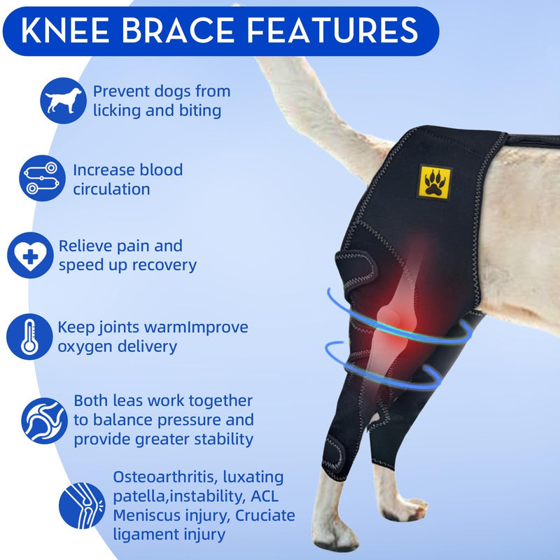 Dog Knee Brace for Cruciate ligament, Dog back Hind Leg Support Protector for Torn ACL Injuries，Recovery Aid, Warm Joint & Relief Pain, Premium Diving Cloth (Black, L) Black