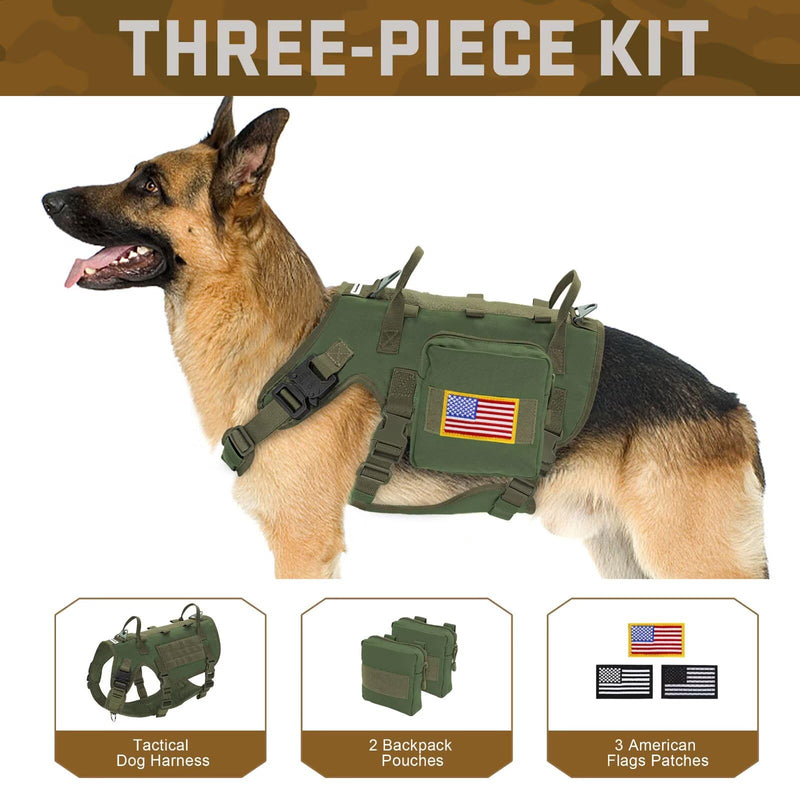 Forestpaw Dog Harness Medium Sized,Tactical Dog Harness with Handle,No Pull Military Style Service Dog Vest with Pockets Adjustable for Medium Large Dogs,Green,Chest 21.5-45" L:Chest 21.5-45",Fit 28-140lbs Green - PawsPlanet Australia