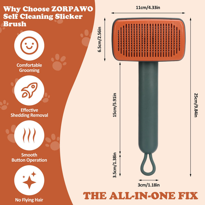 Self Cleaning Slicker Brush - Skin Friendly Pet Shedding Brush for Cats, Puppies, Long & Short Hair, Painless Deshedding & Massaging Tool(Green) Green