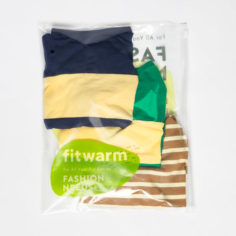 Fitwarm 3 Pack Color Block Striped Dog Shirt, Summer Dog Clothes for Small Dogs, Breathable Lightweight Dog Tshirt, Pet Outfit, Navy Blue, Sea Green, Brown, Large Navy Blue-Sea Green-Brown - PawsPlanet Australia