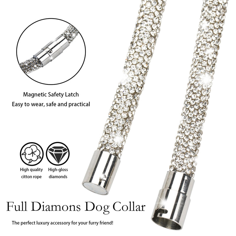 Diamond Dog Collar Bling Full Rhinestone Sparkly Magnetic Closure Wedding Pet Necklace for Small Dogs 14 inch 14‘’ - PawsPlanet Australia