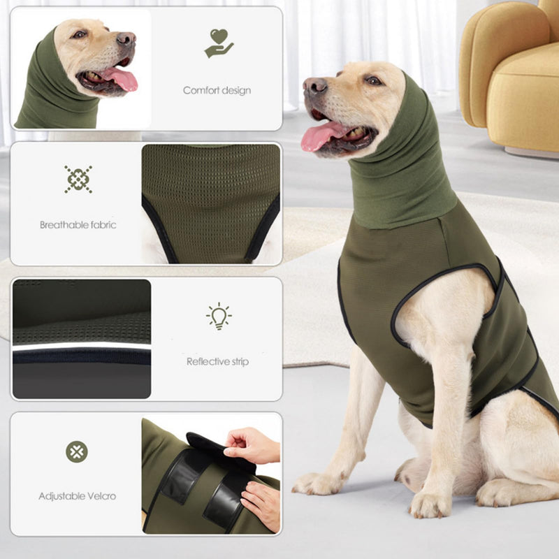 Yanmucy Dog Calming Coat with Snood 2 in 1 Anxiety Relief Adjustable Jacket with Hoodie Ear Muffs for Nervous Dogs (Blue, M) Blue