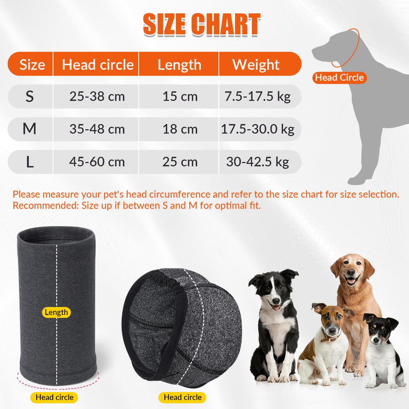 Eyein Dog Ear Protectors - 2 Packs Dog Ear Defenders and Snood Set, Upgrade Calming Ear Muff and Hood Adjustable for Anxiety Relief, Breathable Pet Head Cover Wrap for Noise Cancelling Medium Grey