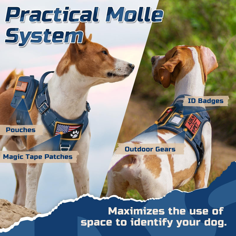 rabbitgoo Dog Harness No Pull, Military Dog Harness Medium Sized Dog with Handle & Molle, Easy Control Service Dog Vest Harness Training Walking, Adjustable Reflective Tactical Pet Harness, Blue, M - PawsPlanet Australia
