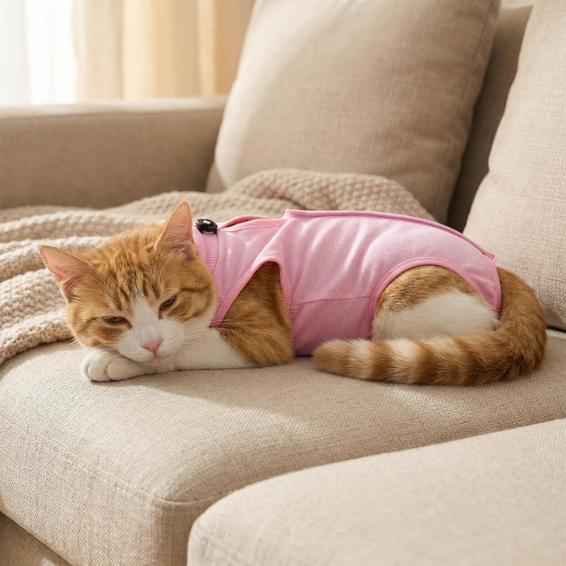 Cat Spay Recovery Suit 2Pcs, Cat Onesie for Cats After Surgery Female, Breathable Cats Surgery Recovery Suit Cone of Shame Alternative, Anti Licking CatBodysuit for Post Surgical Wounds (Pink, M)