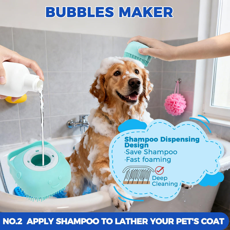 PAWCHIE Bath Grooming Kit for Pets, 9 PCS Hair Brush Set with Towel,Washing Gloves,Bath Brush and Adjustable Handle Shampoo Brush & Scrubber for Short Long Haired Dogs and Cats,Dog Bath Supplies,Blue - PawsPlanet Australia