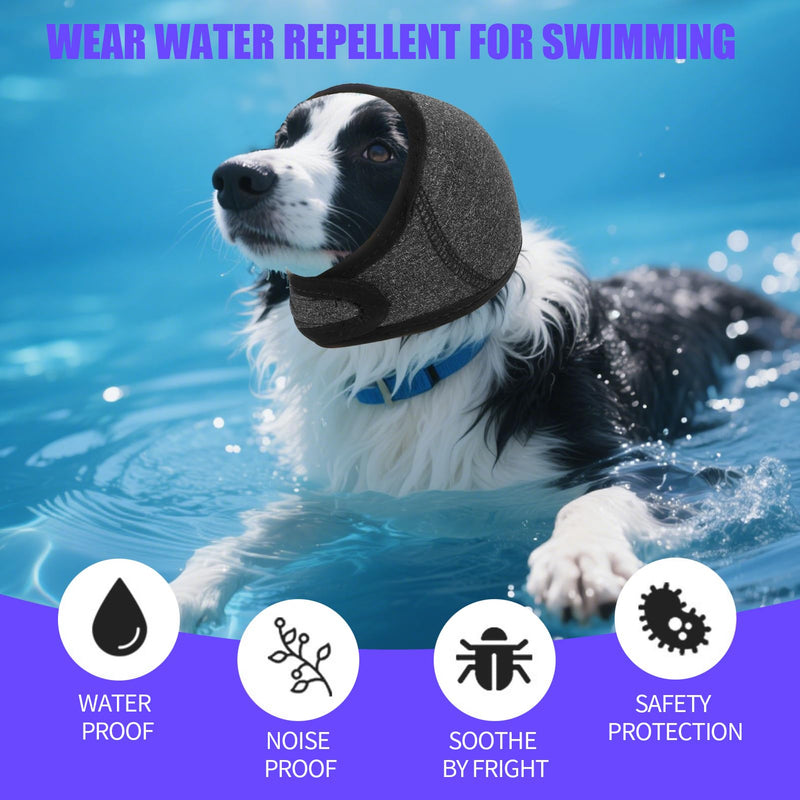 Dog Calming Ear Cover, Waterproof Adjustable Dogs Snood Ear Protectors Warm Ear Covers Comfort Dog Ear Muffs Noise Protection for Grooming Bathing Swimming Anxiety Relief (S) S