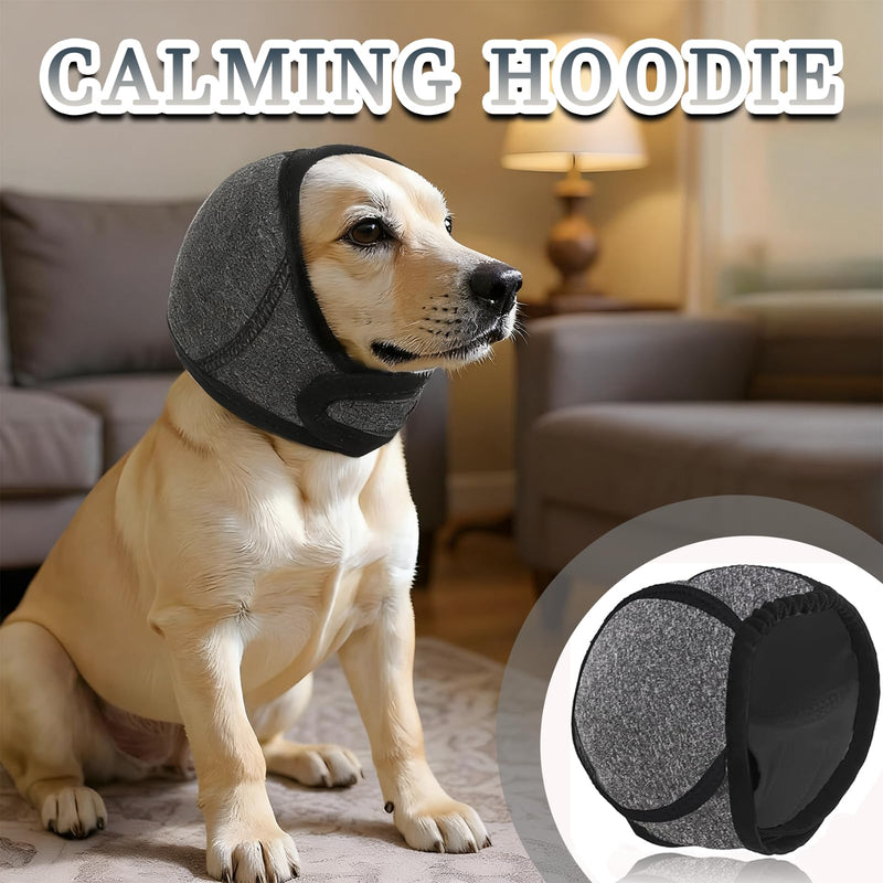 2PCS Dog No Shake Ear Wrap Muff & Calming Hoodie, Water Resistant Dog Ear Covers for Noise Protection, Anxiety Relief, Thunderstorms, Fireworks, Grooming, and Swimming (Grey, M)
