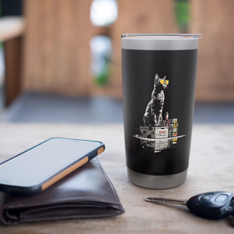 Cat Lover Pet Sunglasses Animal Artwork Cool Funny Stainless Steel Insulated Tumbler Black 20 Ounces - PawsPlanet Australia