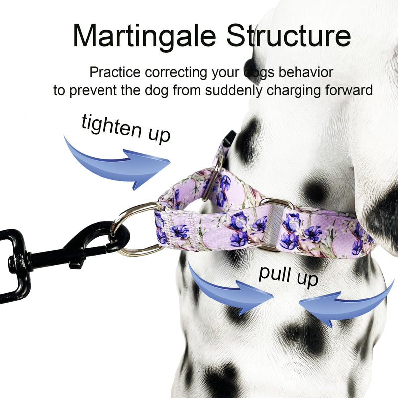 Martingale Collar for Dogs Floral Dog Collars for Small Medium Large Dogs with Buckle Adjustable Soft Nylon Dog Collar (Purple Lily, Small) Purple Lily - PawsPlanet Australia