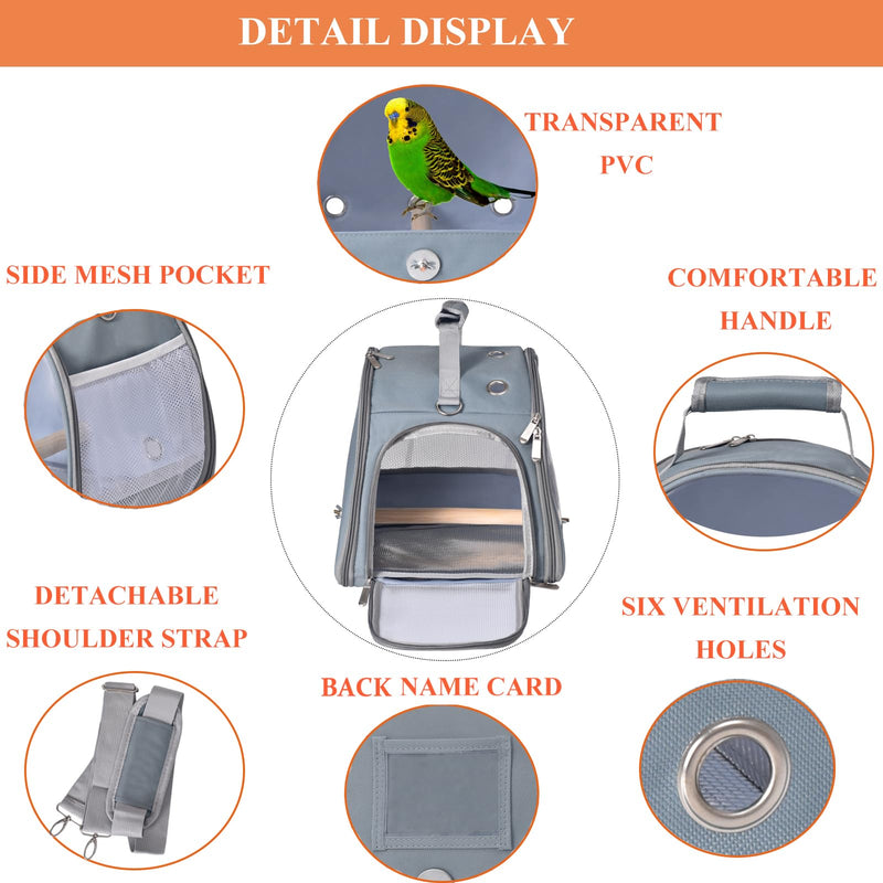 Bird Carrier Travel Cage with Stand (with Tray), Small Bird Travel Carrier for Parrot, Small Bird Cage for Travel Parakeet Carrier with Shoulder Strap, Side Access Window (Blue) BLUE