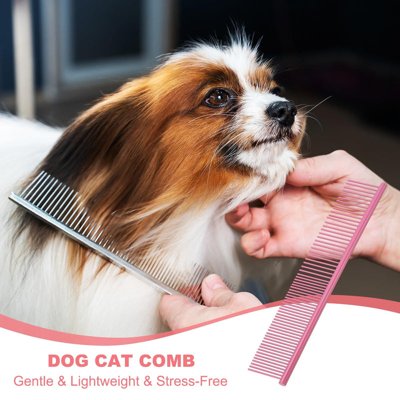 Dog Cat Comb, Pet Combs Stainless Steel Teeth with Rounded Ends for Knots Mats Loose Hair Removal, 7.5IN (Pink Coated, 3 Pack), Grooming Tool Intended for Long Curly Hair Pet Pink Coated 7.5 IN
