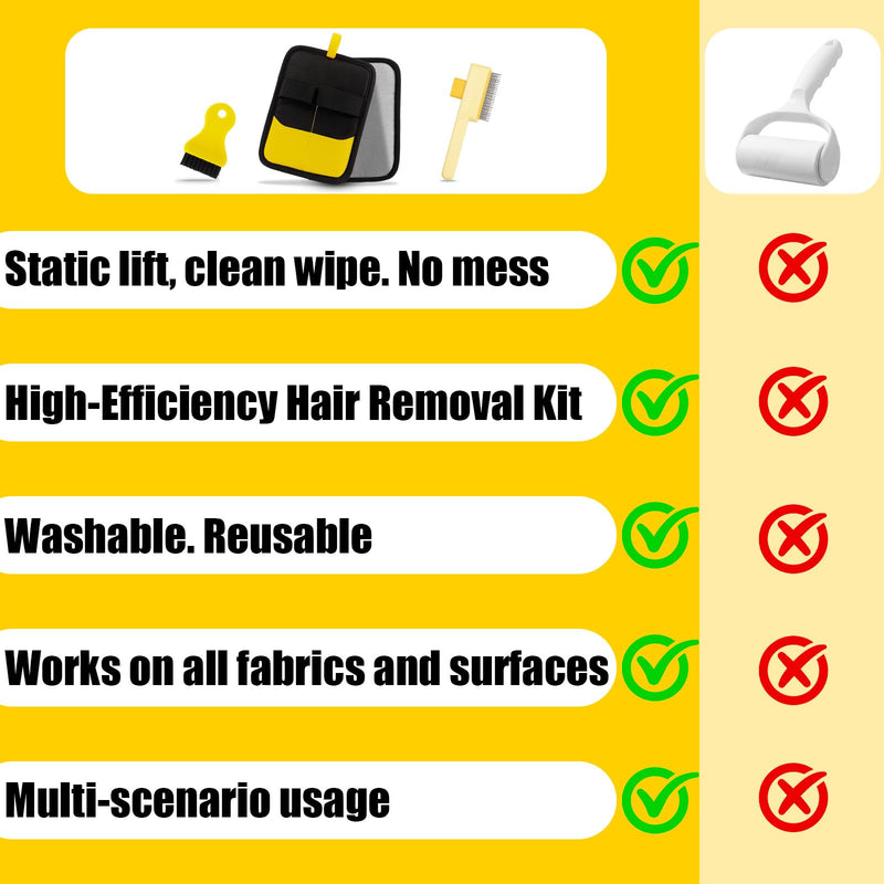 Electrostatic Pet Hair Removal Glove - Reusable Pet Hair Removal Glove with Cleaning Brush & Flea Comb for Cats & Dogs, Washable for Clothing, Couch, Carpet, Car Seat (Black/Yellow) - PawsPlanet Australia