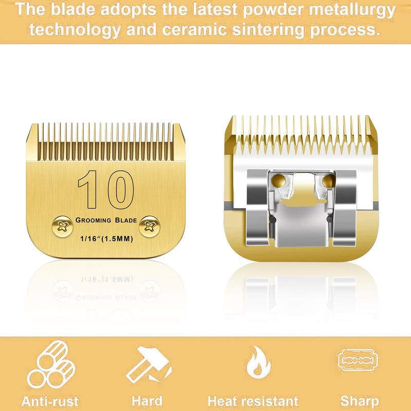 2PCS 10 Blades Dog Grooming Blades Compatible with Andis/Oster A5/Wahl KM-10 Series Dog Clippers Replacement Blades,Detachable Dog Clipper Blades(Gold 10#/2PCS) Gold 10#/2pcs - PawsPlanet Australia