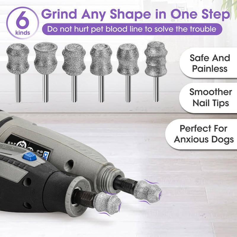Dog Nail Grinder for Dremel - Safe and Painless Nail Trimmer Bits - 1/8" Pet Nail Grinder Wheel Work with Dremel Sanding Drums for Large Medium Small Dogs&Pets Nails Care Classic E - PawsPlanet Australia
