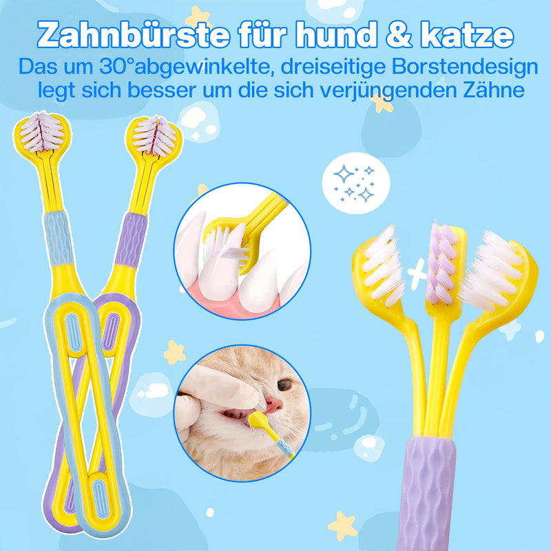 Pack of 7 Pet Toothbrushes, Toothbrush for Dogs and Cats, 2 Pieces Triple Heads Dog Toothbrushes Multi-Angle Teeth Cleaning Set for Small, Medium and Large Pets Blue + Blue + Pink 7 pcs (Pack of 1)