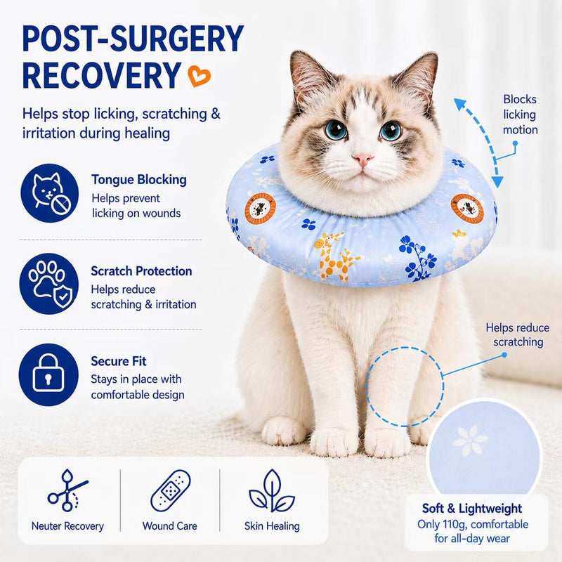 Cat Recovery Collar, Soft Waterproof Donut Cone for Cats After Surgery, Adjustable Anti-Lick Elizabethan Collar Alternative for Wound Healing, Hair-Resistant Pet Neck Pillow for Cats & Small Dogs,M Light Blue