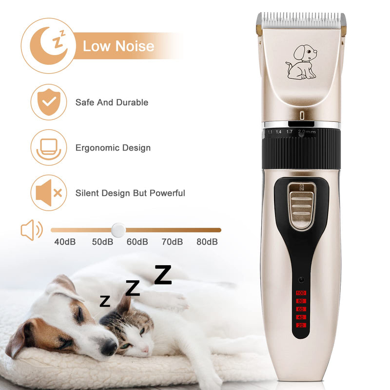 Dog Clippers, 12 Pack 3 Speeds Professional Dog Grooming Clippers Kit, Low Noise Rechargeable Cordless Dog Grooming Kit, Hair Trimmer for Dogs, Cats and Other Animals - PawsPlanet Australia