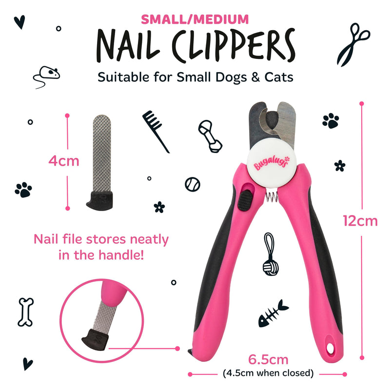 BUGALUGS Dog nails clippers & Cat Nail Clippers - Nail Trimmer with Safety Guard & Dog Nail File. Suitable for Pets, Dogs, Puppy, Cats, Kitten Nails & Claws. Pet Grooming Supplies (Small to Medium) Small to Medium