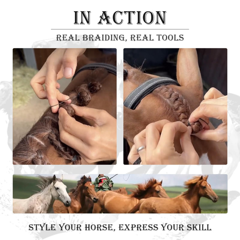 Horse Braiding Kit – 11PCS Equestrian Mane & Tail Grooming Set with Braiding Yarn, Rug Hook, Mane Comb, Seam Ripper, Measuring Tape & Storage Bag – Horse Show Grooming Essentials, Easy for Beginners - PawsPlanet Australia
