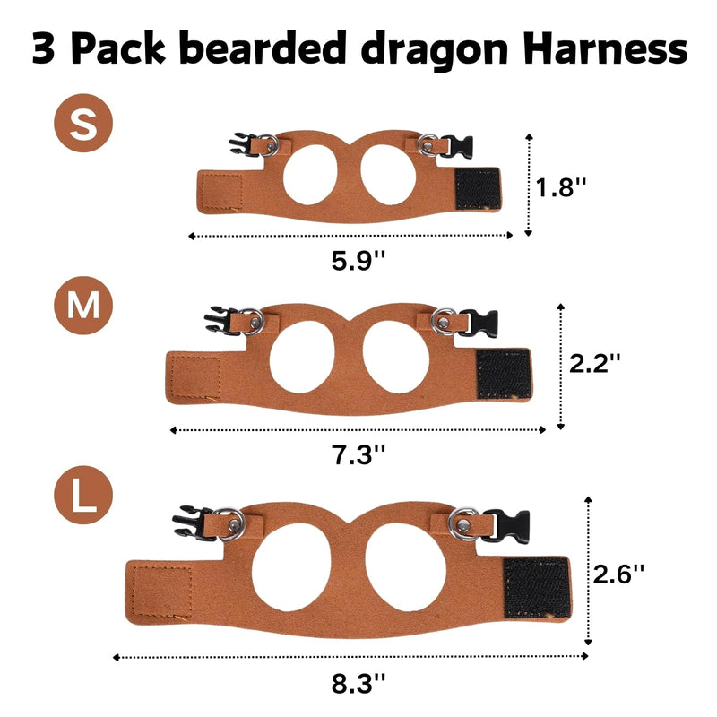 3 Pack Bearded Dragon Harness and Leash Set - Adjustable Soft Leather Lizard Harness with Retractable Leash Small Animal Traction Rope Walking Vest Accessories for Reptile Squirrel Rat (3 Pack) 3 Pack - PawsPlanet Australia